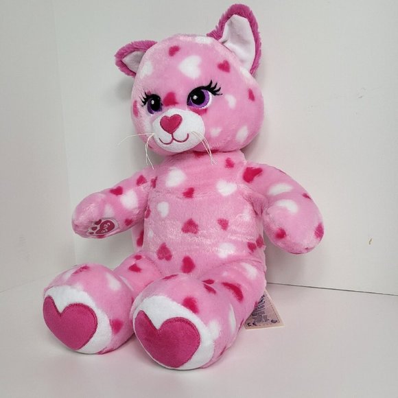 Build A Bear Workshop Plush Cat Kitten Pink White Hearts 17" BAB 2014 Soft Eyes - Picture 4 of 16